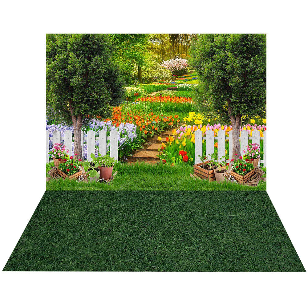 Avezano Lawn Flowers 2 pcs Spring Set Backdrop-AVEZANO